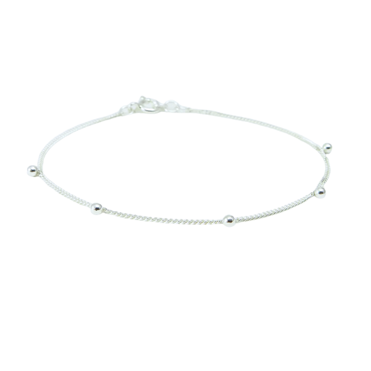 Pulsera Estilo Cadena Veneciana con Esferas de Plata 925