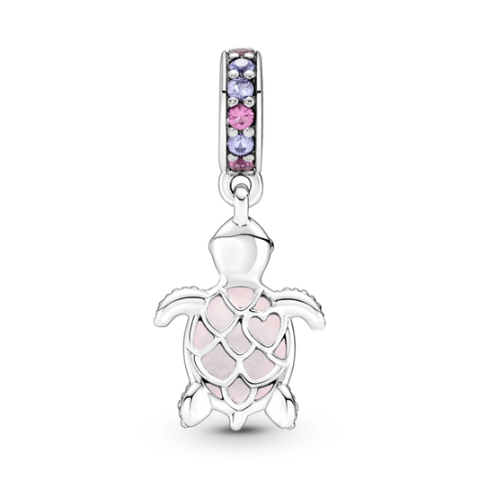 Charm Colgante Tortuga de Mar – Cristal de Murano Rosa – Plata .925