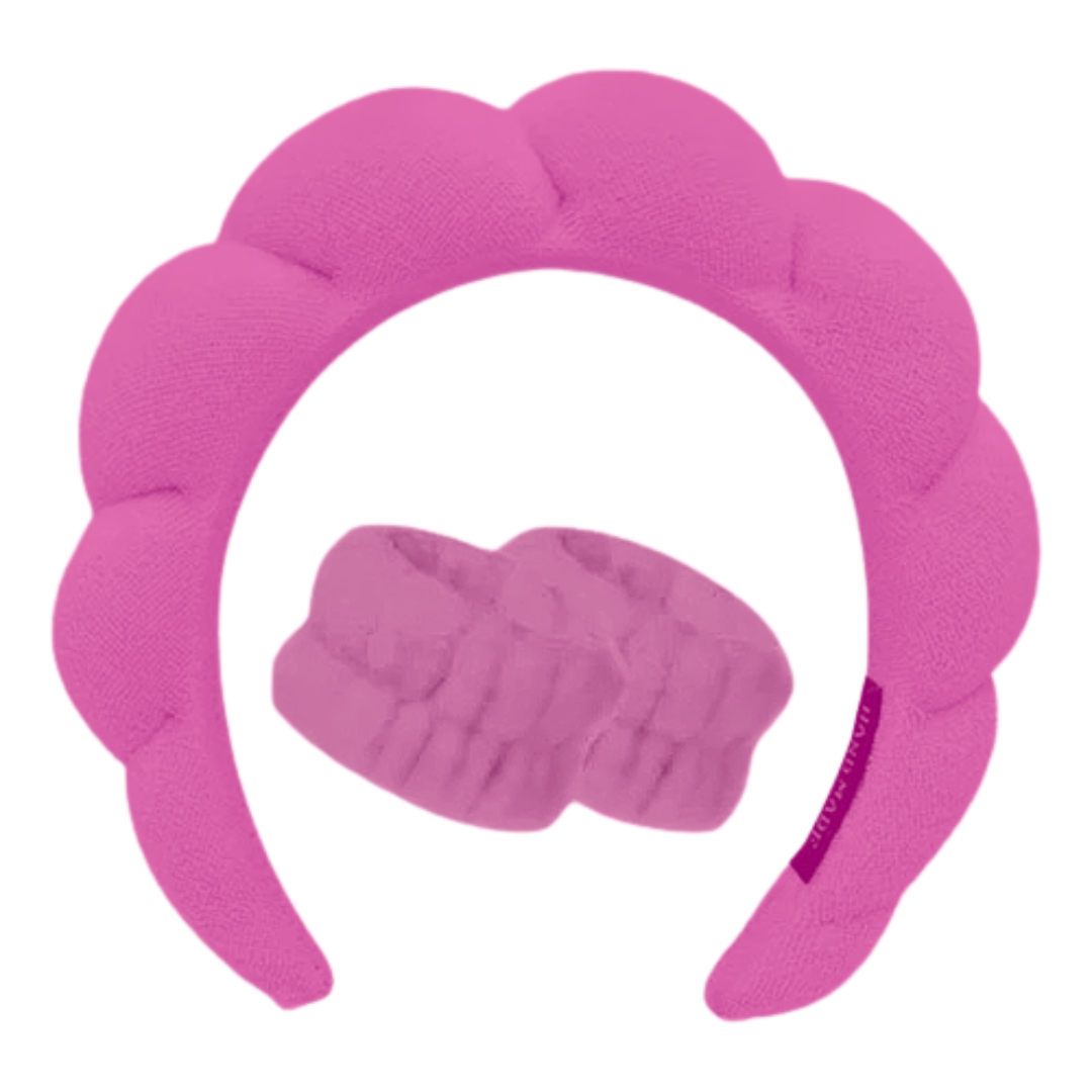 Set de Spa en Casa: Diadema y Muñequeras de Felpa Ultra-Suaves - Fucsia