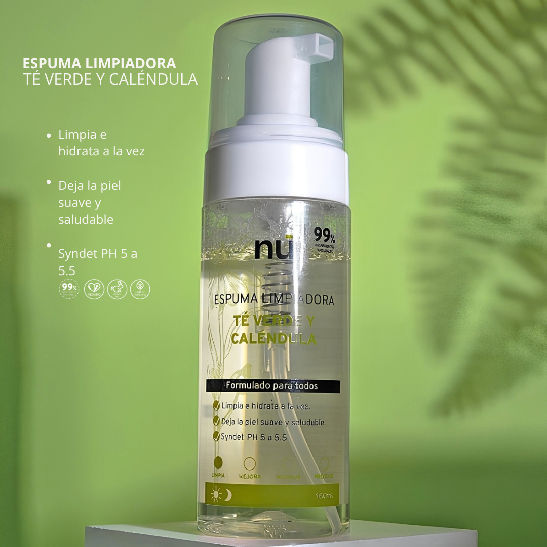 NÚ Espuma Limpiadora Facial con Té Verde y Caléndula – 160 ml
