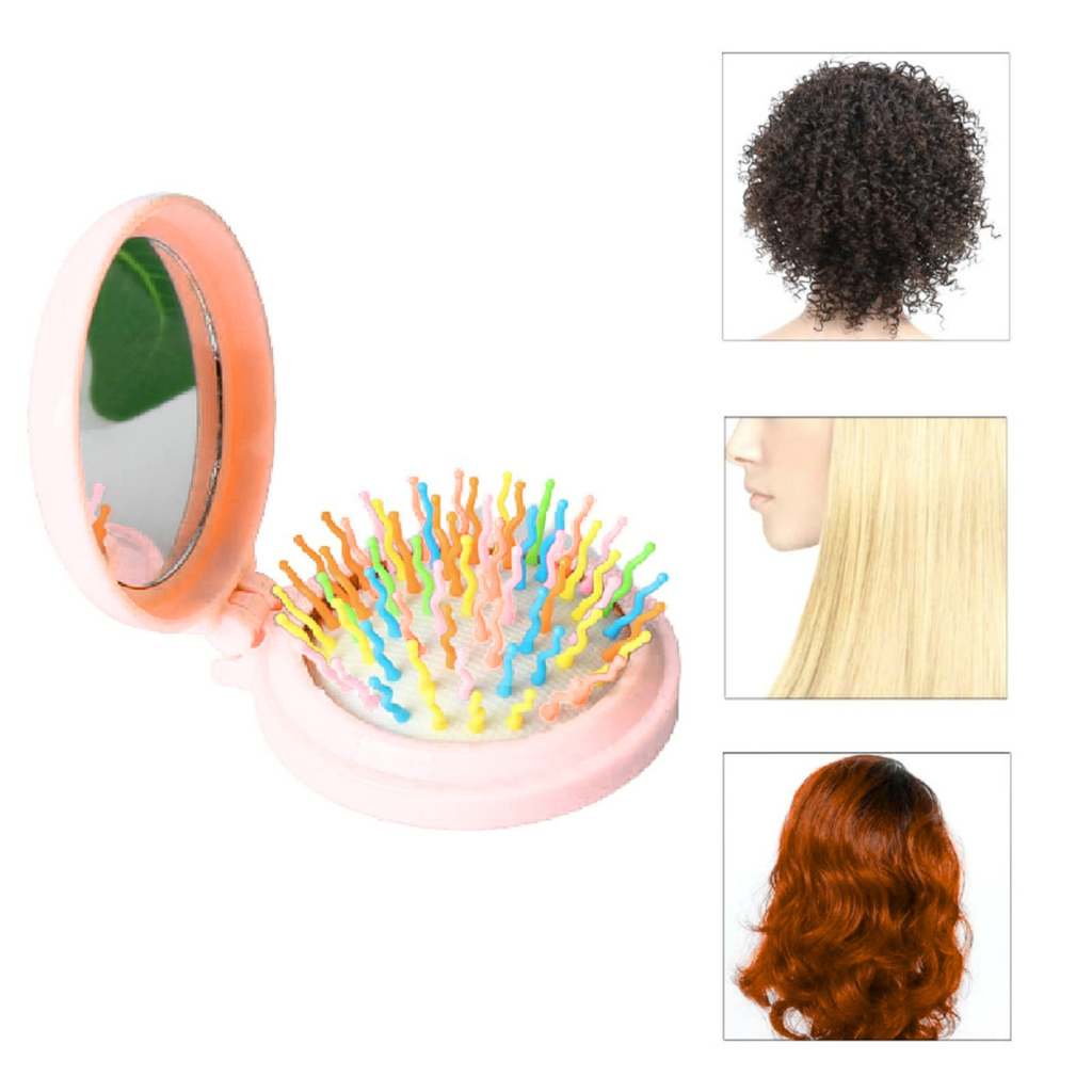 Mini Cepillo de Cabello Plegable 2 en 1 – Con Espejo Integrado - Rosa