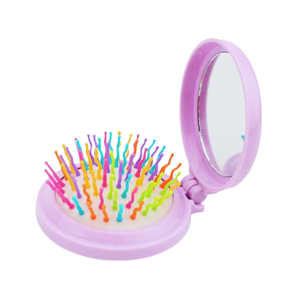 Mini Cepillo de Cabello Plegable 2 en 1 – Con Espejo Integrado - Morado