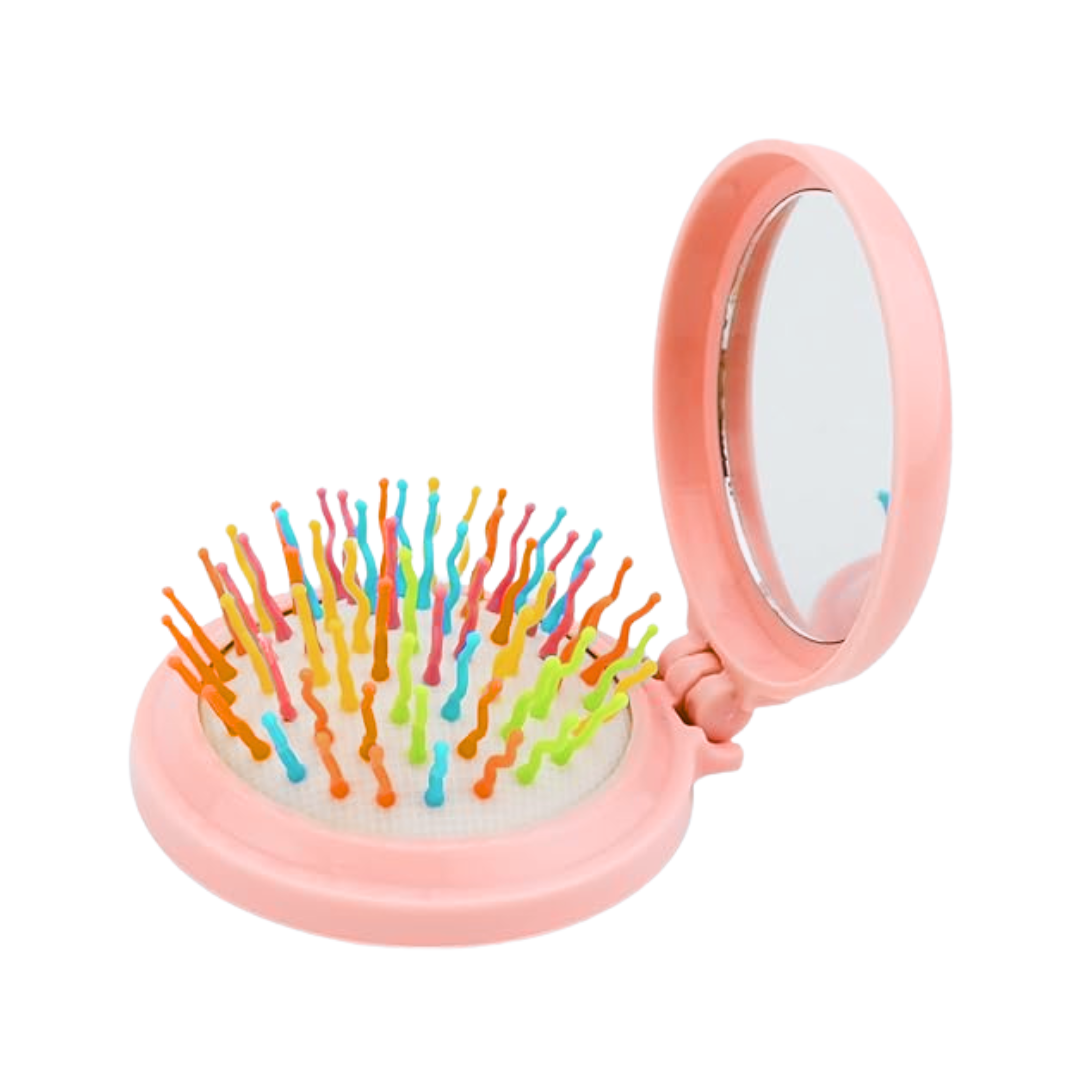 Mini Cepillo de Cabello Plegable 2 en 1 – Con Espejo Integrado - Rosa