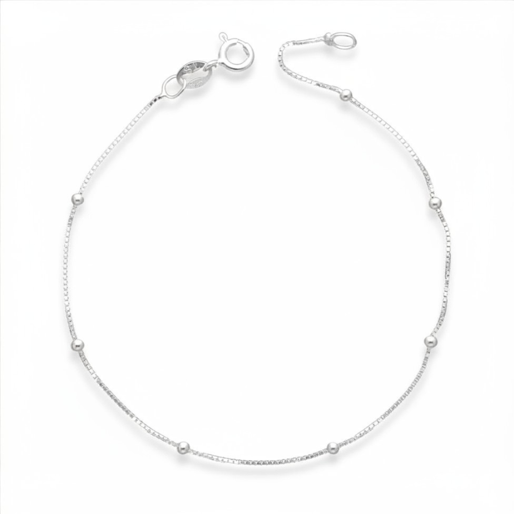 Pulsera Estilo Cadena Veneciana con Esferas de Plata 925