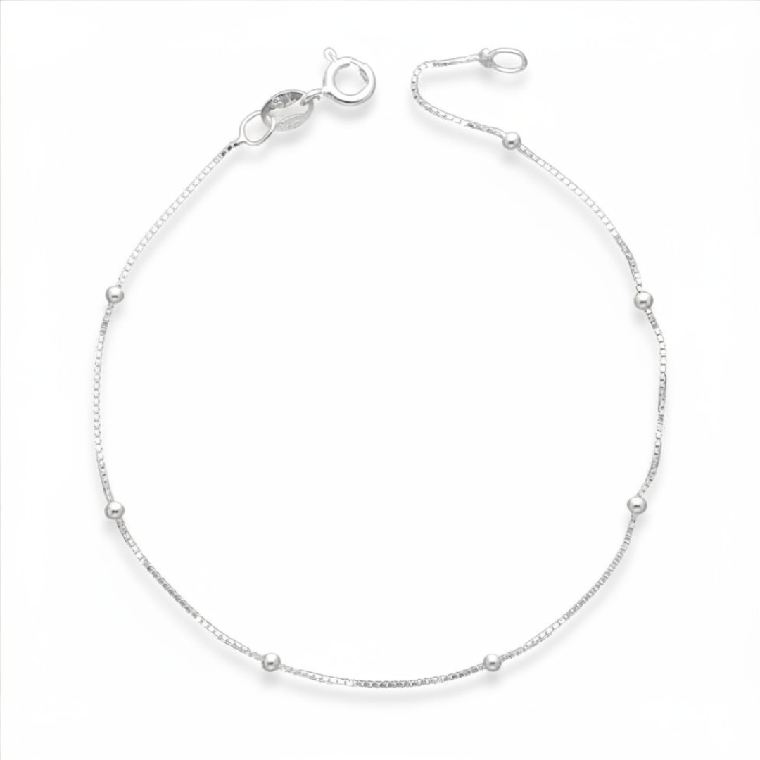 Pulsera Estilo Cadena Veneciana con Esferas de Plata 925