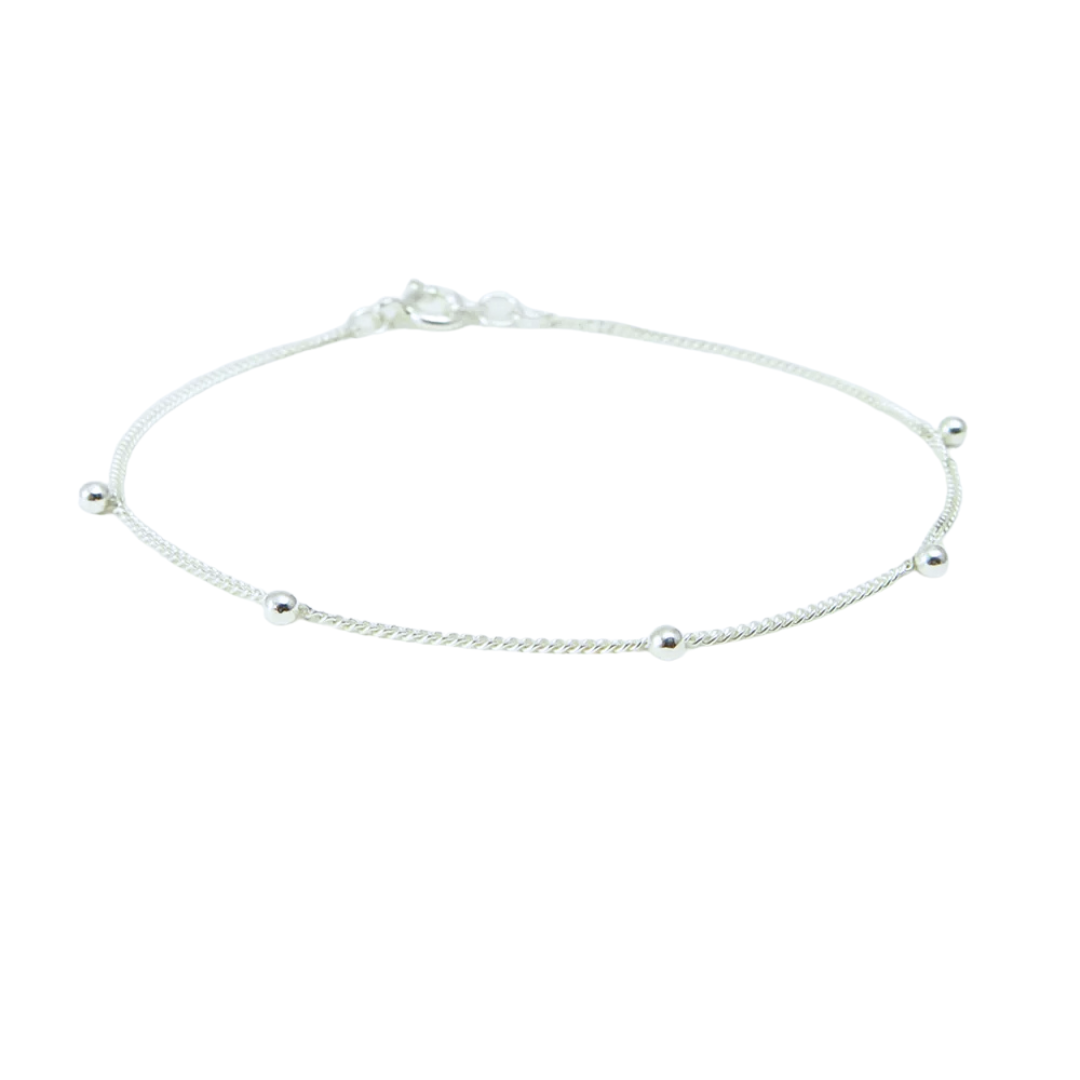Pulsera Estilo Cadena Veneciana con Esferas de Plata 925