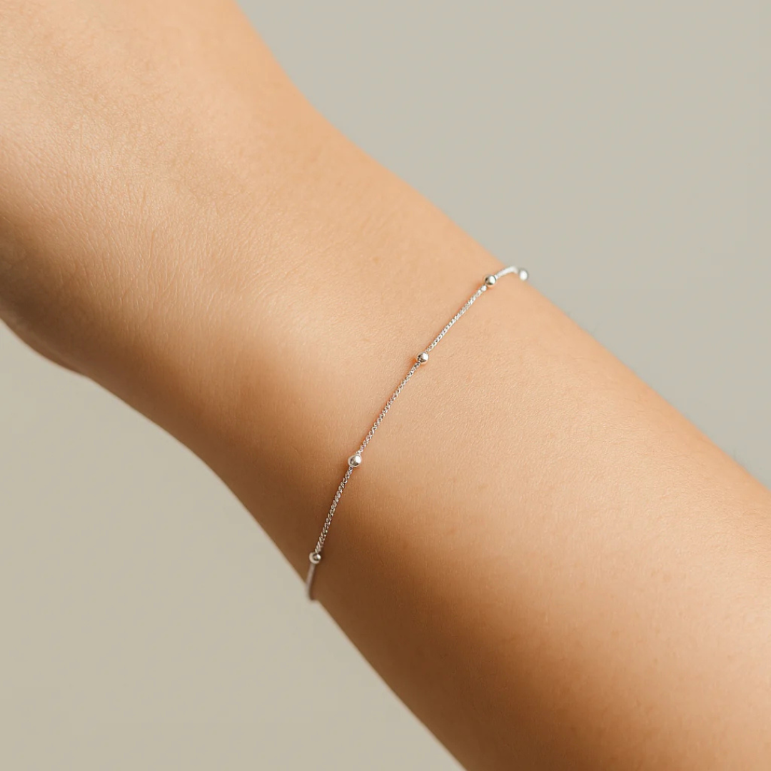Pulsera Estilo Cadena Veneciana con Esferas de Plata 925