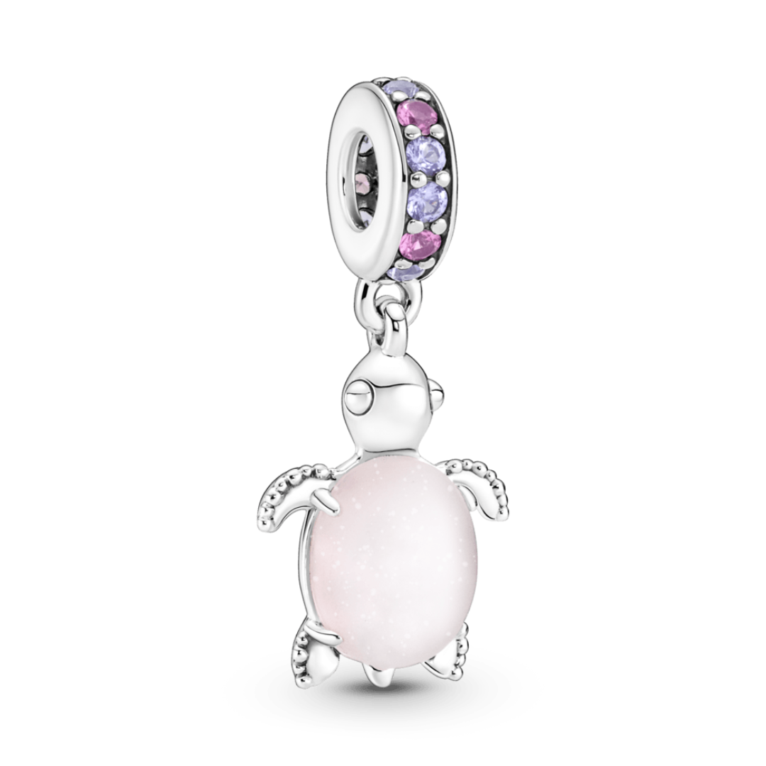 Charm Colgante Tortuga de Mar – Cristal de Murano Rosa – Plata .925
