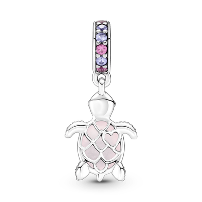 Charm Colgante Tortuga de Mar – Cristal de Murano Rosa – Plata .925