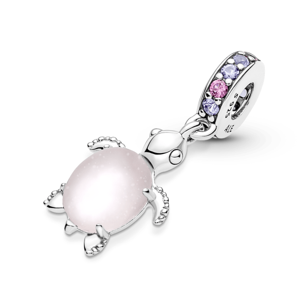 Charm Colgante Tortuga de Mar – Cristal de Murano Rosa – Plata .925