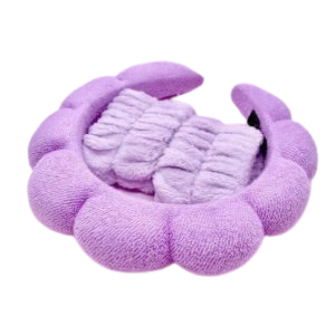 Set de Spa en Casa: Diadema y Muñequeras de Felpa Ultra-Suaves - Morado